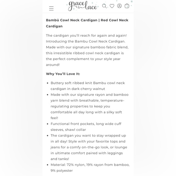 Bambü Cowl Neck Cherry Walnut Cardigan - Picture 12 of 12